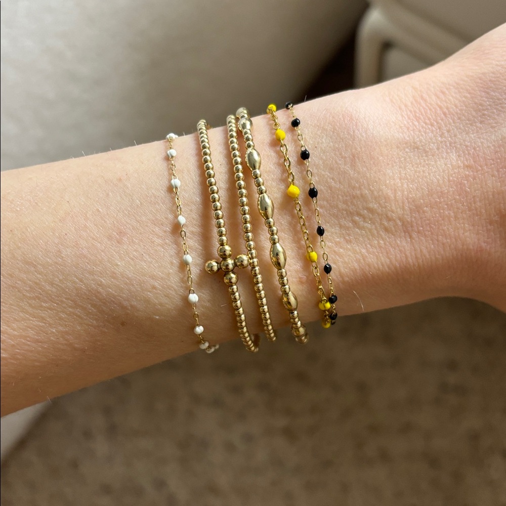 Dainty gold & yellow beaded look adjustable bracelet delicate jeweled chain